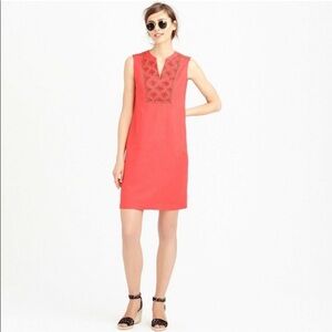 J Crew Red Coral Split Neck Dress Sz L